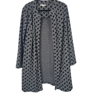 Notations Open Front Cardigan 1x Womens Plus Size Long Sleeve Black White